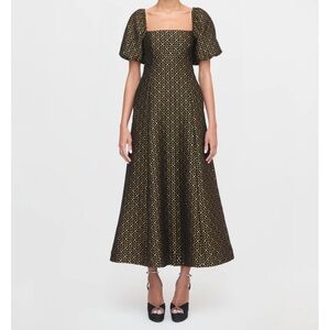 Hill House Elegant Black and Gold Midi Dress